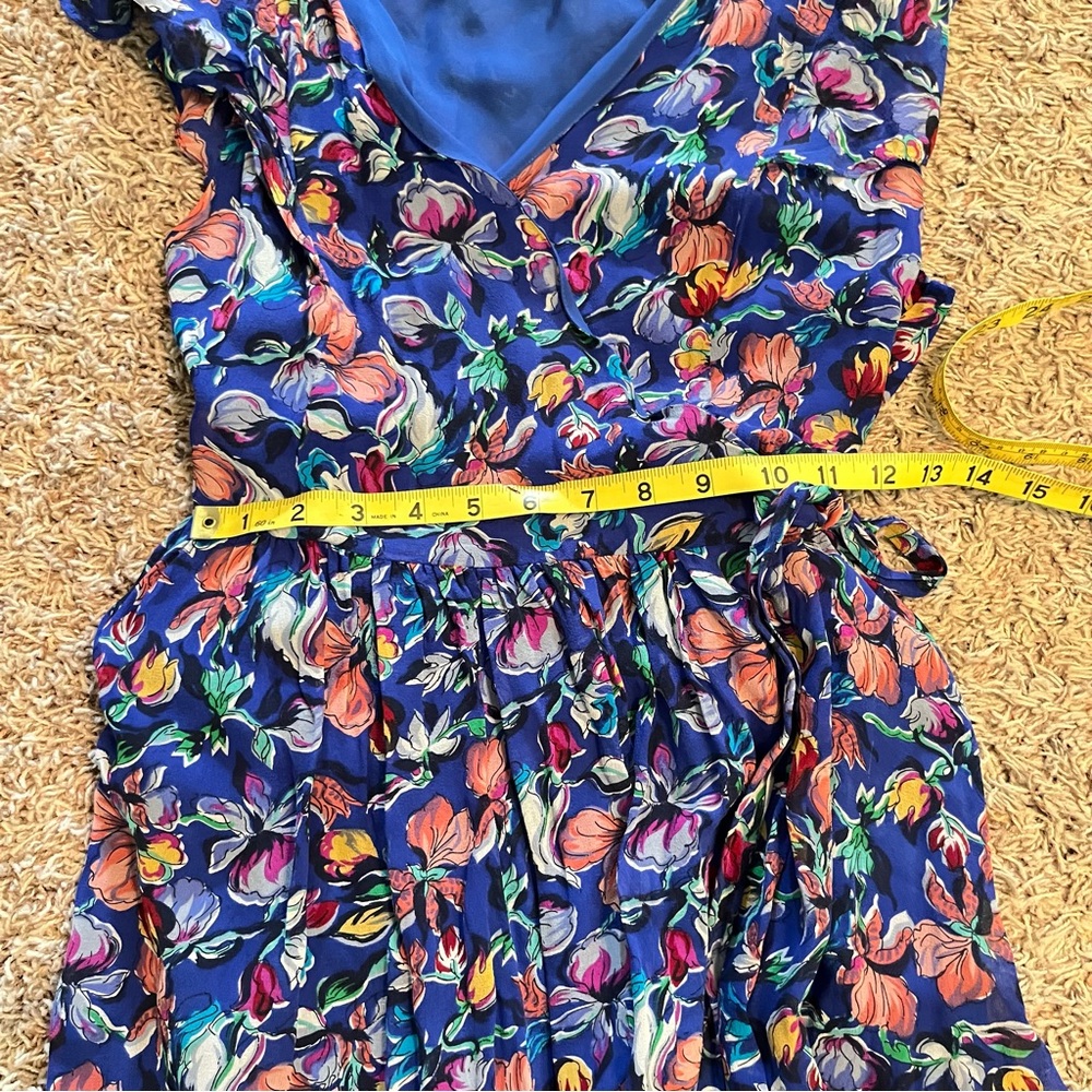 MOULINETTE SOEURS 100% Silk Wrap Dress in Blooming Sapphire Blue Sz 8 NWOT - Picture 10 of 11